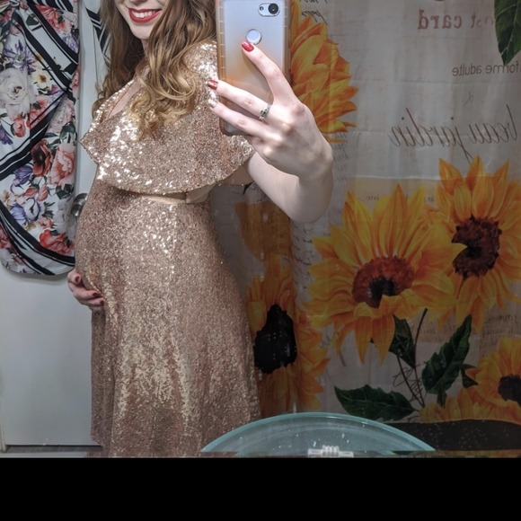 Gold sequin lace size 2 Asos maternity dress - Picture 6 of 7